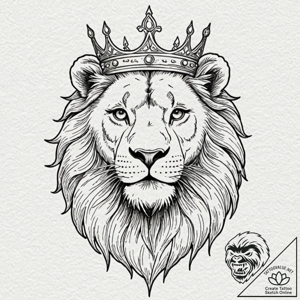 Lion with crown, concept art for tattoo, fine... - tattoo sketch (№1751963790_0, 08.07.2025 08:36) — tattoovalue.net