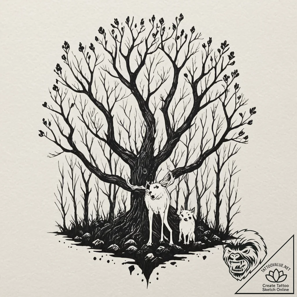 The forest spirits (kodama) from princess mon... - tattoo sketch (№1751963874_0, 08.07.2025 08:37) — tattoovalue.net
