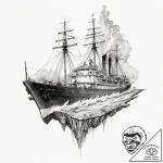 A linework tattoo of the rocinante ship from… – tattoo sketch (№1751964127_0, 08.07.2025 08:42) — tattoovalue.net