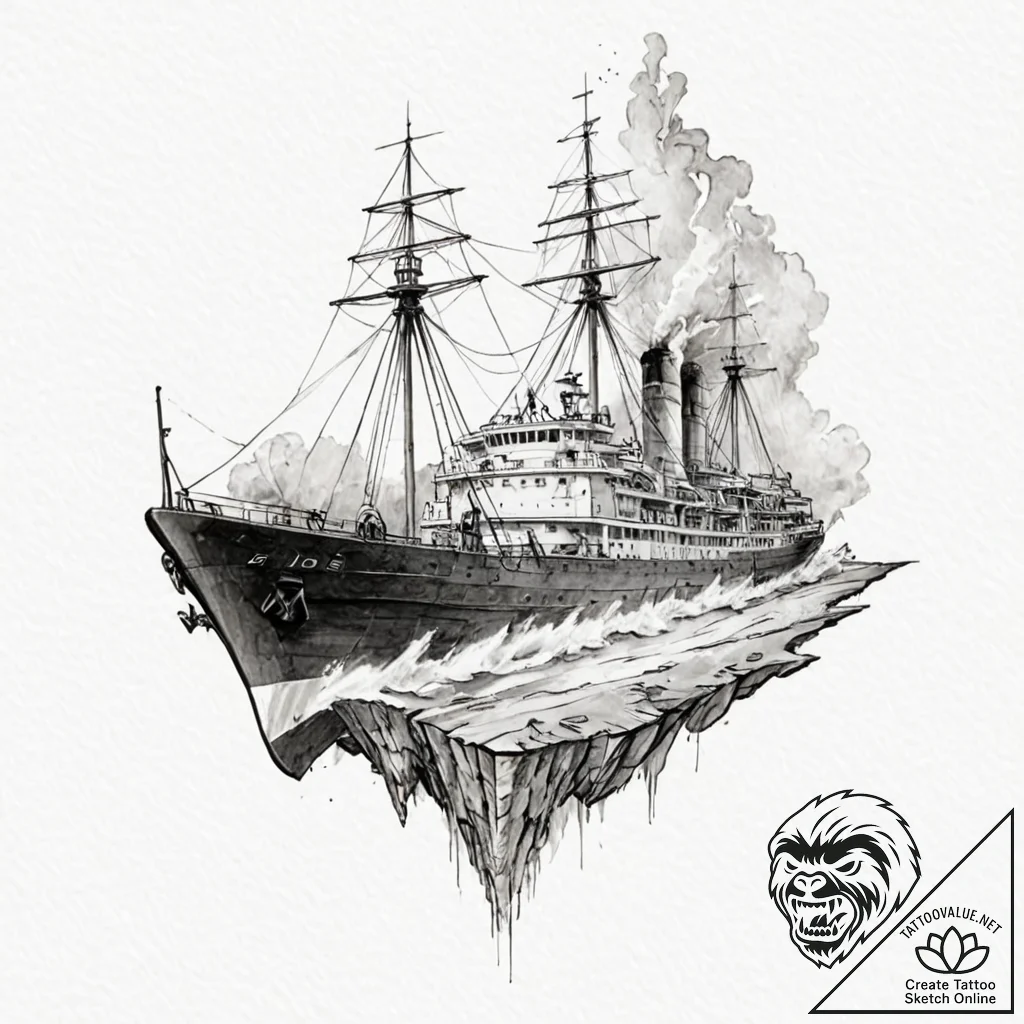 A linework tattoo of the rocinante ship from... - tattoo sketch (№1751964127_0, 08.07.2025 08:42) — tattoovalue.net