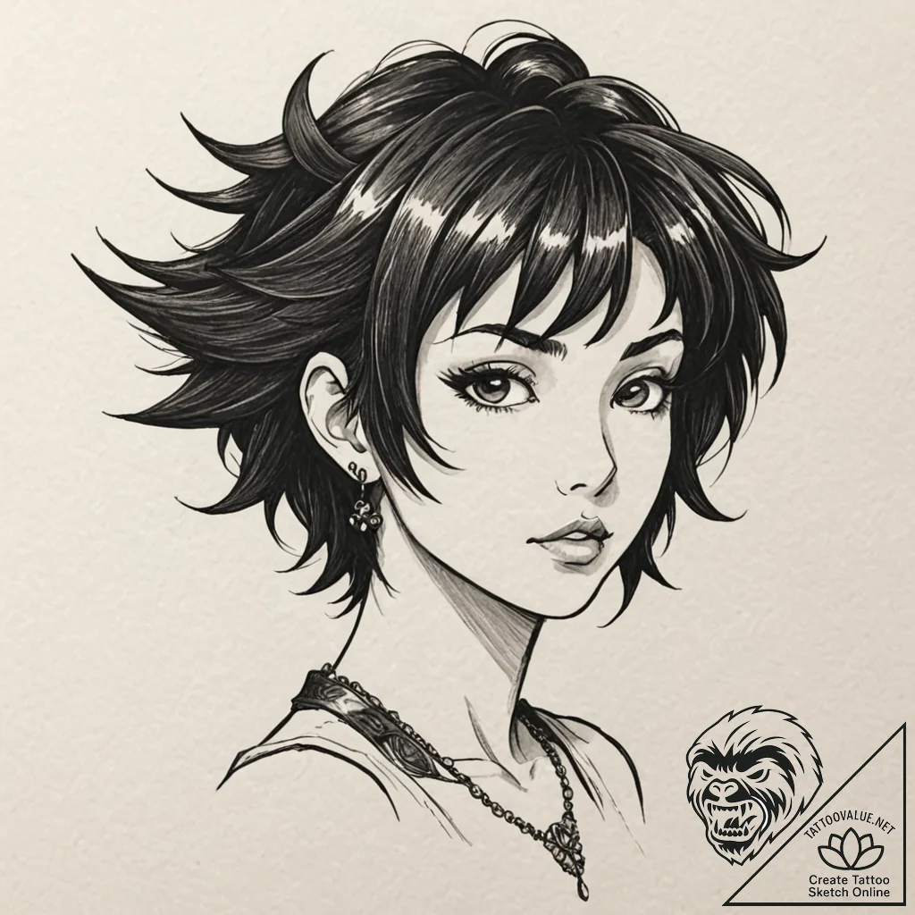 A neo-traditional portrait of faye valentine... - tattoo sketch (№1751964717_0, 08.07.2025 08:51) — tattoovalue.net