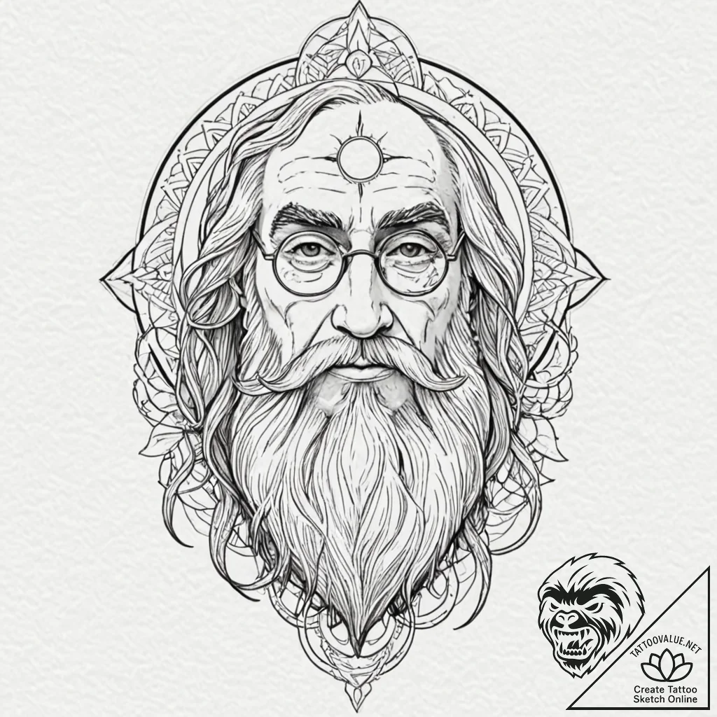 A sketch of professor dumbledore, with his ha... - tattoo sketch (№1751964801_0, 08.07.2025 08:53) — tattoovalue.net
