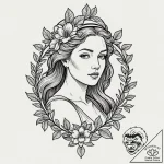 Persephone with a pomegranate, ink illustrati… – tattoo sketch (№1751964885_0, 08.07.2025 08:54) — tattoovalue.net