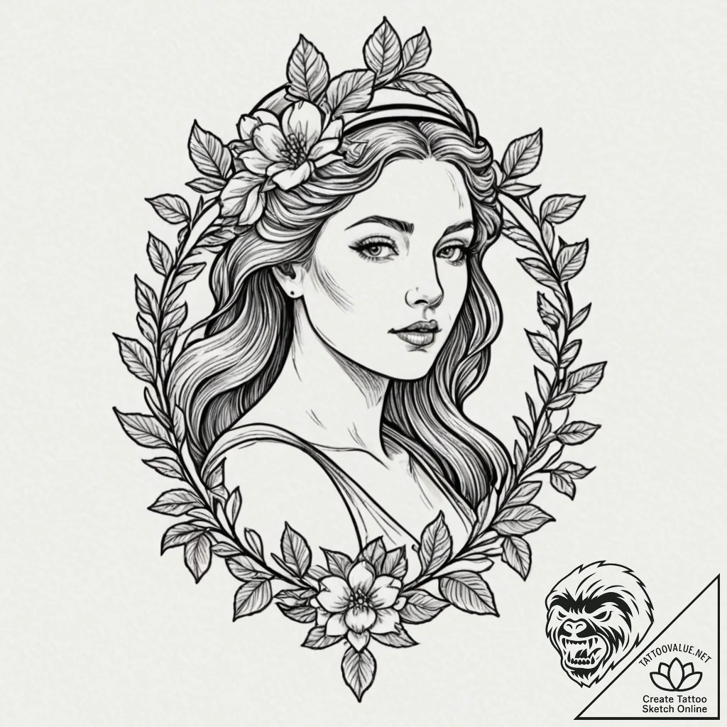 Persephone with a pomegranate, ink illustrati... - tattoo sketch (№1751964885_0, 08.07.2025 08:54) — tattoovalue.net