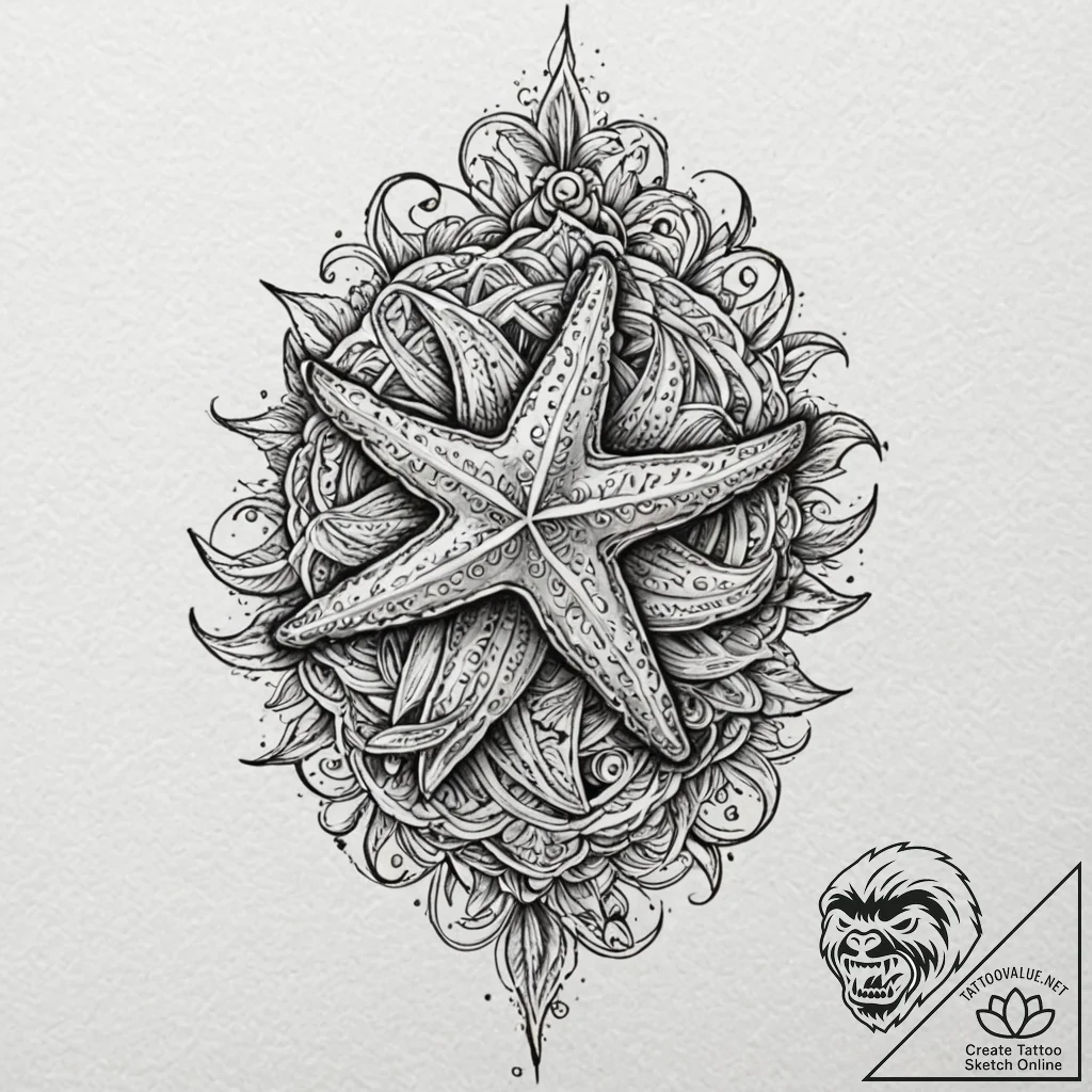 Starfish, tattoo flash sheet design, black an... - tattoo sketch (№1751965388_0, 08.07.2025 09:03) — tattoovalue.net