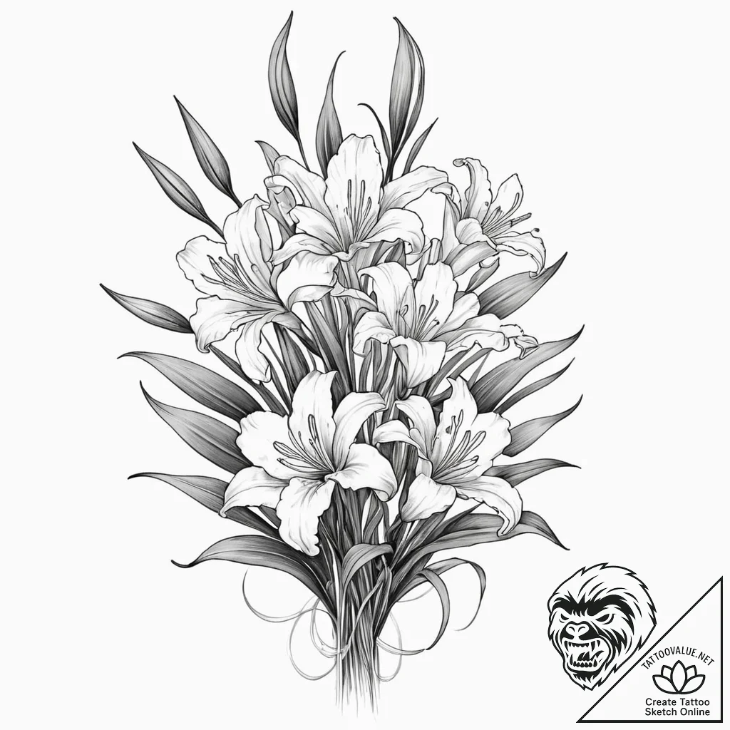 Lilies of the valley, tattoo drawing outline,... - tattoo sketch (№1751965473_0, 08.07.2025 09:04) — tattoovalue.net