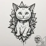 Cat, tattoo line art, moderately detailed, ba… – tattoo sketch (№1751965556_0, 08.07.2025 09:05) — tattoovalue.net