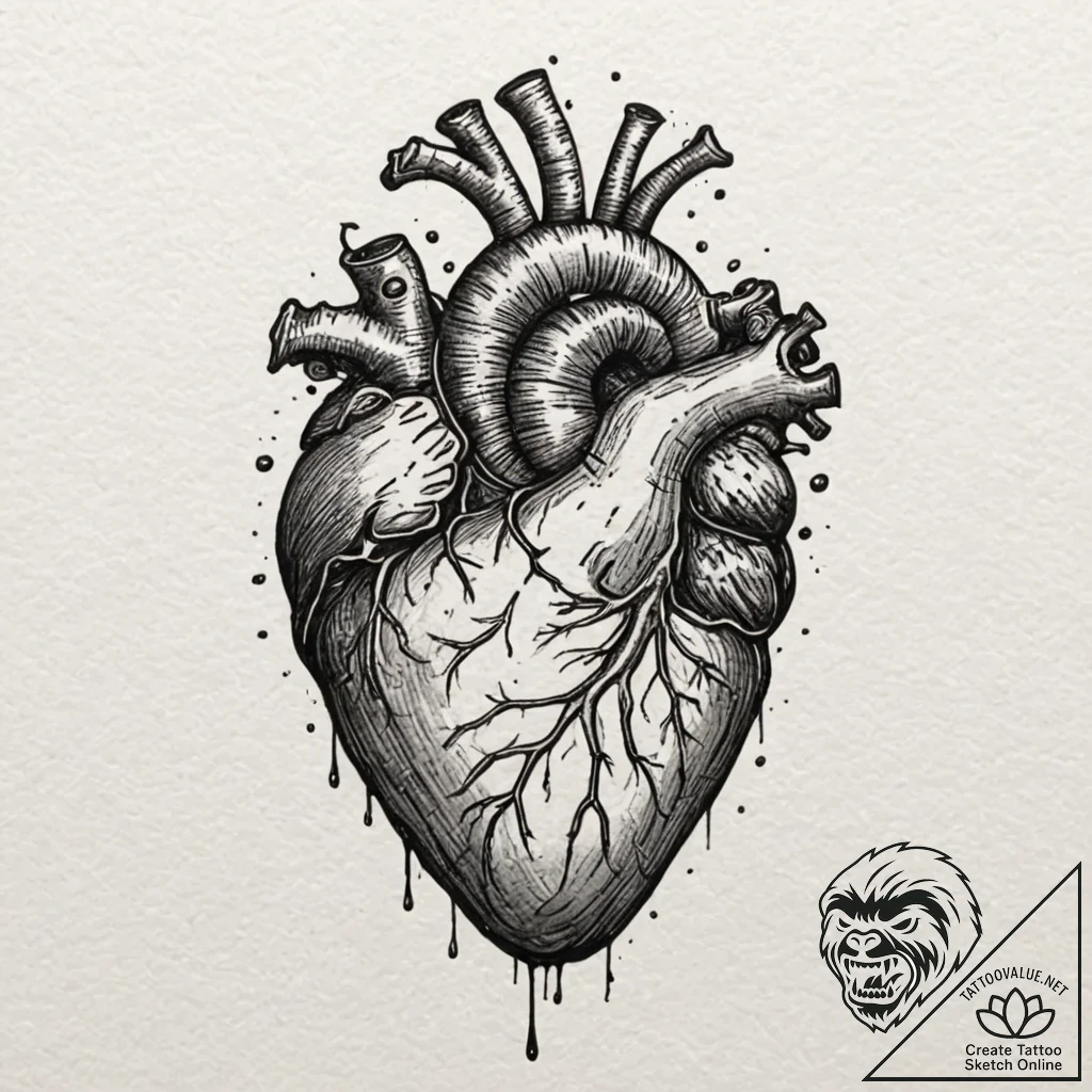 Anatomical heart, concept art for tattoo, pro... - tattoo sketch (№1751965726_0, 08.07.2025 09:08) — tattoovalue.net
