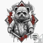 47. neo-traditional tattoo of an ewok, fierce… – tattoo sketch (№1751966145_0, 08.07.2025 09:15) — tattoovalue.net