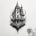 A sketch of the twisted, gothic architecture… – tattoo sketch (№1751966852_0, 08.07.2025 09:27) — tattoovalue.net