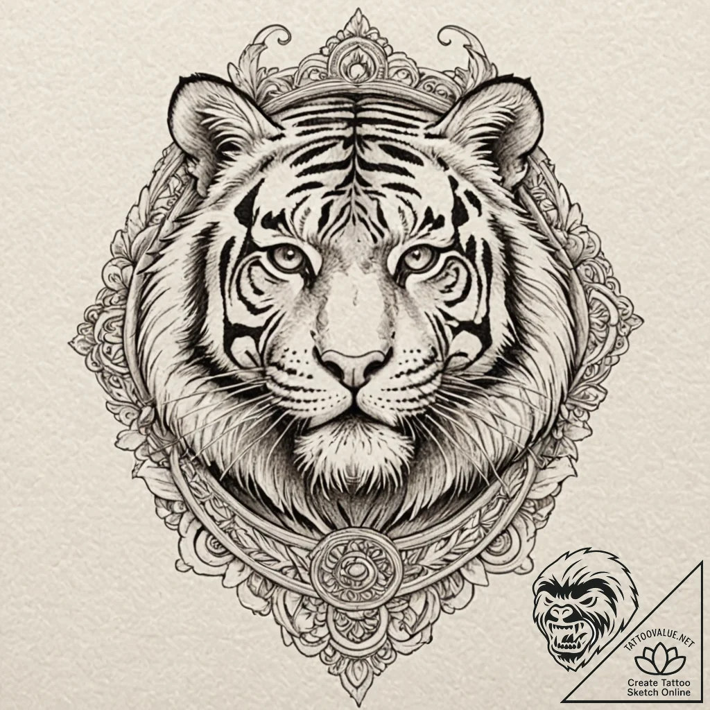 Tiger, tattoo drawing outline, unique design,... - tattoo sketch (№1751967271_0, 08.07.2025 09:34) — tattoovalue.net