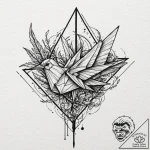 A linework tattoo of the origami bird made by… – tattoo sketch (№1751967606_0, 08.07.2025 09:40) — tattoovalue.net