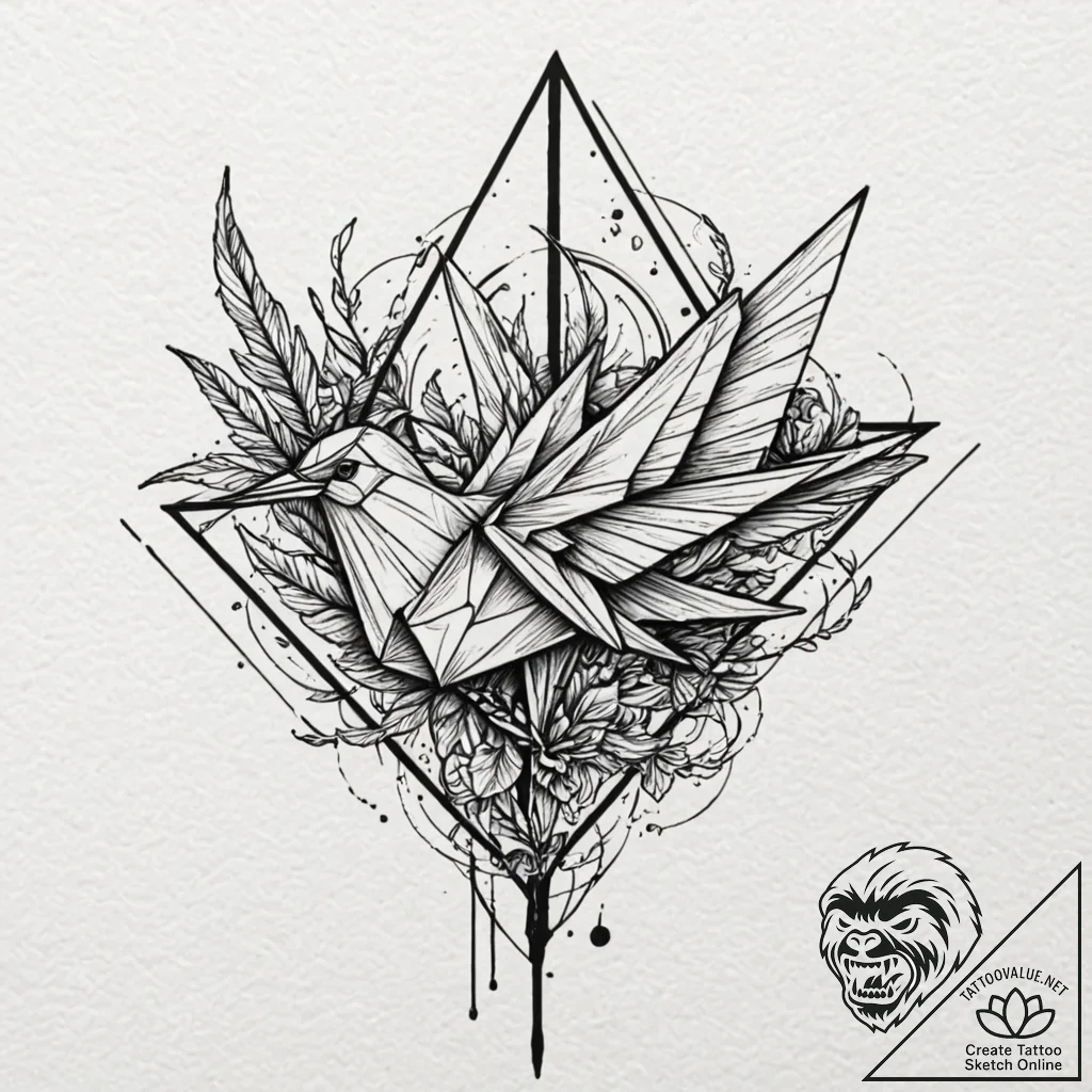 A linework tattoo of the origami bird made by... - tattoo sketch (№1751967606_0, 08.07.2025 09:40) — tattoovalue.net