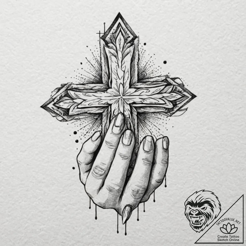 Cross on finger, tattoo flash sheet design, o... - tattoo sketch (№1751968282_0, 08.07.2025 09:51) — tattoovalue.net