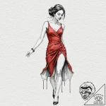 Watercolor sketch of the “woman in the red dr… – tattoo sketch (№1751969411_0, 08.07.2025 10:10) — tattoovalue.net