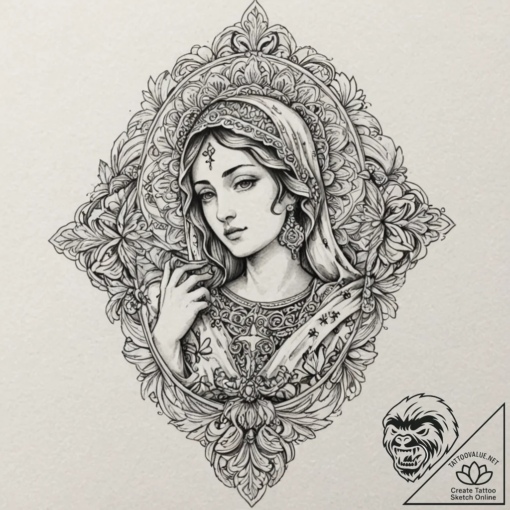 Mother of god, tattoo sketch design, highly d... - tattoo sketch (№1751969563_0, 08.07.2025 10:12) — tattoovalue.net
