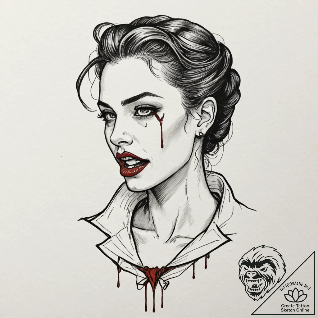 A neo-traditional tattoo of a vampire's bite... - tattoo sketch (№1751970394_0, 08.07.2025 10:26) — tattoovalue.net