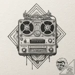 A linework tattoo of a tape recorder, the mai… – tattoo sketch (№1751970479_0, 08.07.2025 10:27) — tattoovalue.net