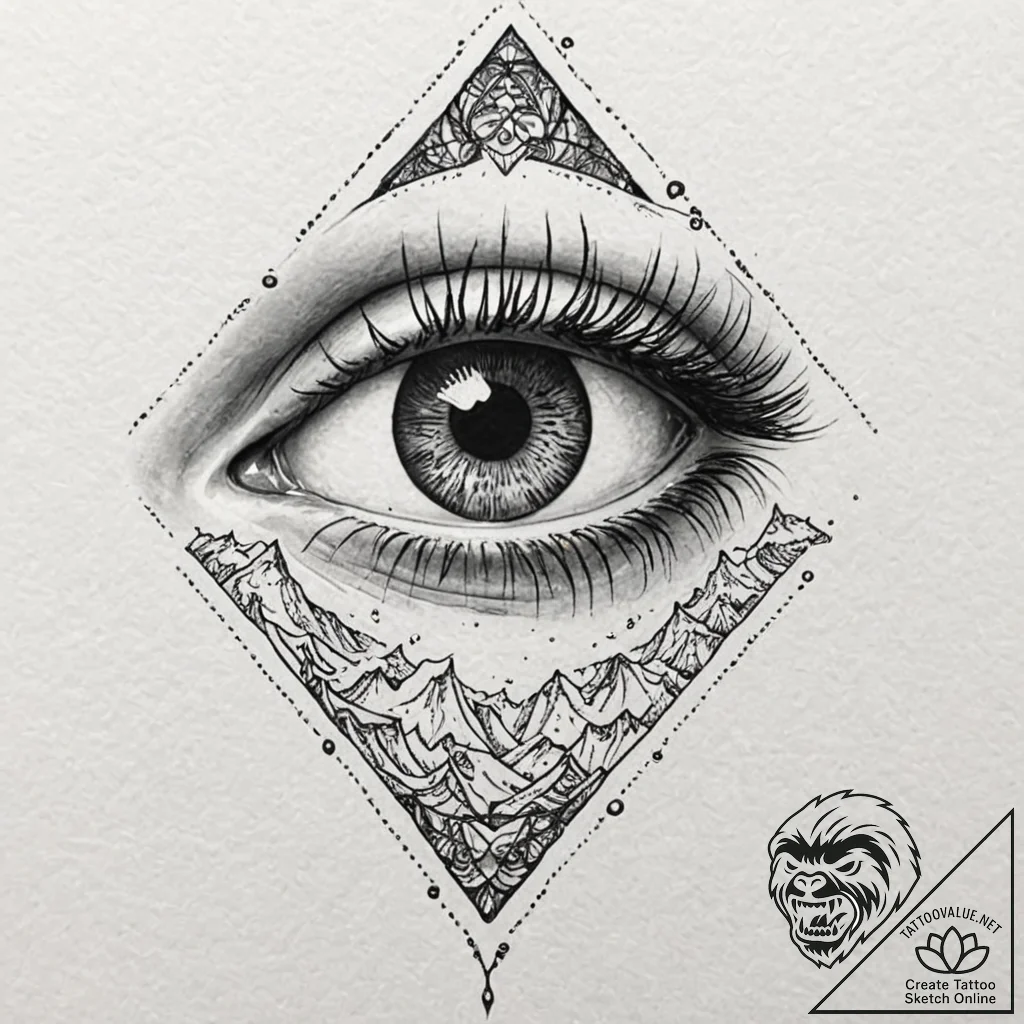 A single eye shedding a tear that becomes an... - tattoo sketch (№1751970561_0, 08.07.2025 10:29) — tattoovalue.net