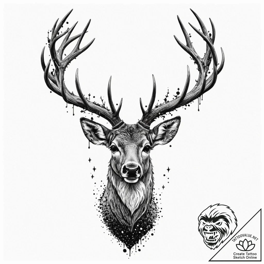 A deer with antlers made of dead branches and... - tattoo sketch (№1751971232_0, 08.07.2025 10:40) — tattoovalue.net