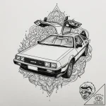 The delorean from back to the future, ink ill… – tattoo sketch (№1751971316_0, 08.07.2025 10:41) — tattoovalue.net