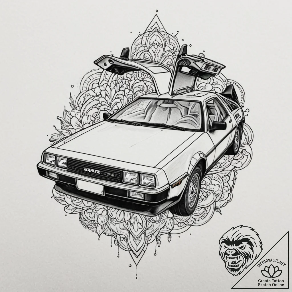 The delorean from back to the future, ink ill... - tattoo sketch (№1751971316_0, 08.07.2025 10:41) — tattoovalue.net