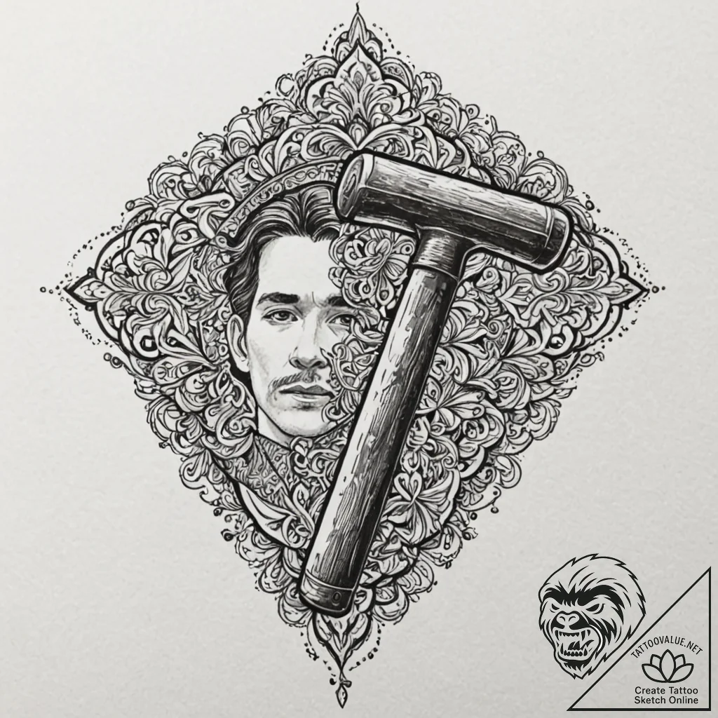 A linework tattoo of the iconic hammer from o... - tattoo sketch (№1751971853_0, 08.07.2025 10:50) — tattoovalue.net