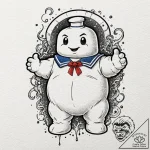 A neo-traditional tattoo of the stay puft mar… – tattoo sketch (№1751971929_0, 08.07.2025 10:52) — tattoovalue.net