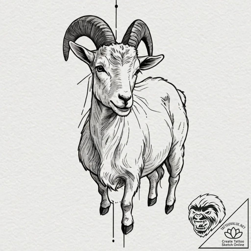 Goat, artistic tattoo sketch, dynamic composi... - tattoo sketch (№1751972322_0, 08.07.2025 10:58) — tattoovalue.net