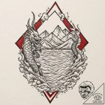 A surrealist tattoo sketch of the black lodge… – tattoo sketch (№1751972407_0, 08.07.2025 11:00) — tattoovalue.net