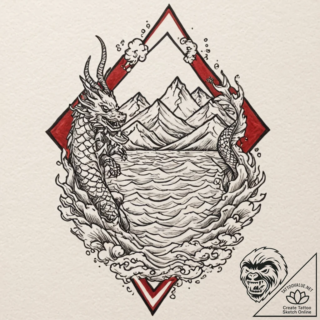 A surrealist tattoo sketch of the black lodge... - tattoo sketch (№1751972407_0, 08.07.2025 11:00) — tattoovalue.net