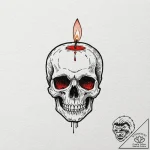 A skull, with a single, red candle burning on… – tattoo sketch (№1751973500_0, 08.07.2025 11:18) — tattoovalue.net