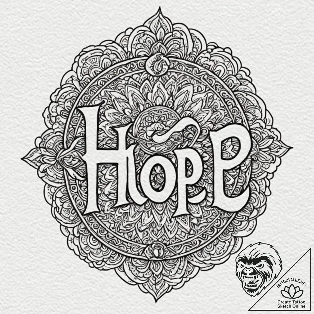 A single, powerful word "hope", with a tiny,... - tattoo sketch (№1751973706_0, 08.07.2025 11:21) — tattoovalue.net