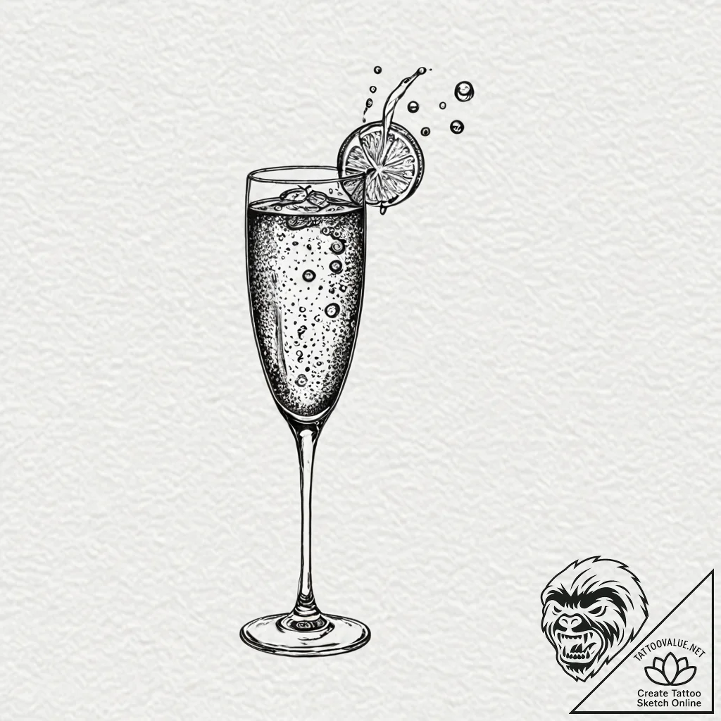 A beautiful, realistic glass of champagne, wi... - tattoo sketch (№1751973859_0, 08.07.2025 11:24) — tattoovalue.net