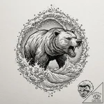 A powerful grizzly bear, roaring, its breath… – tattoo sketch (№1751974139_0, 08.07.2025 11:28) — tattoovalue.net
