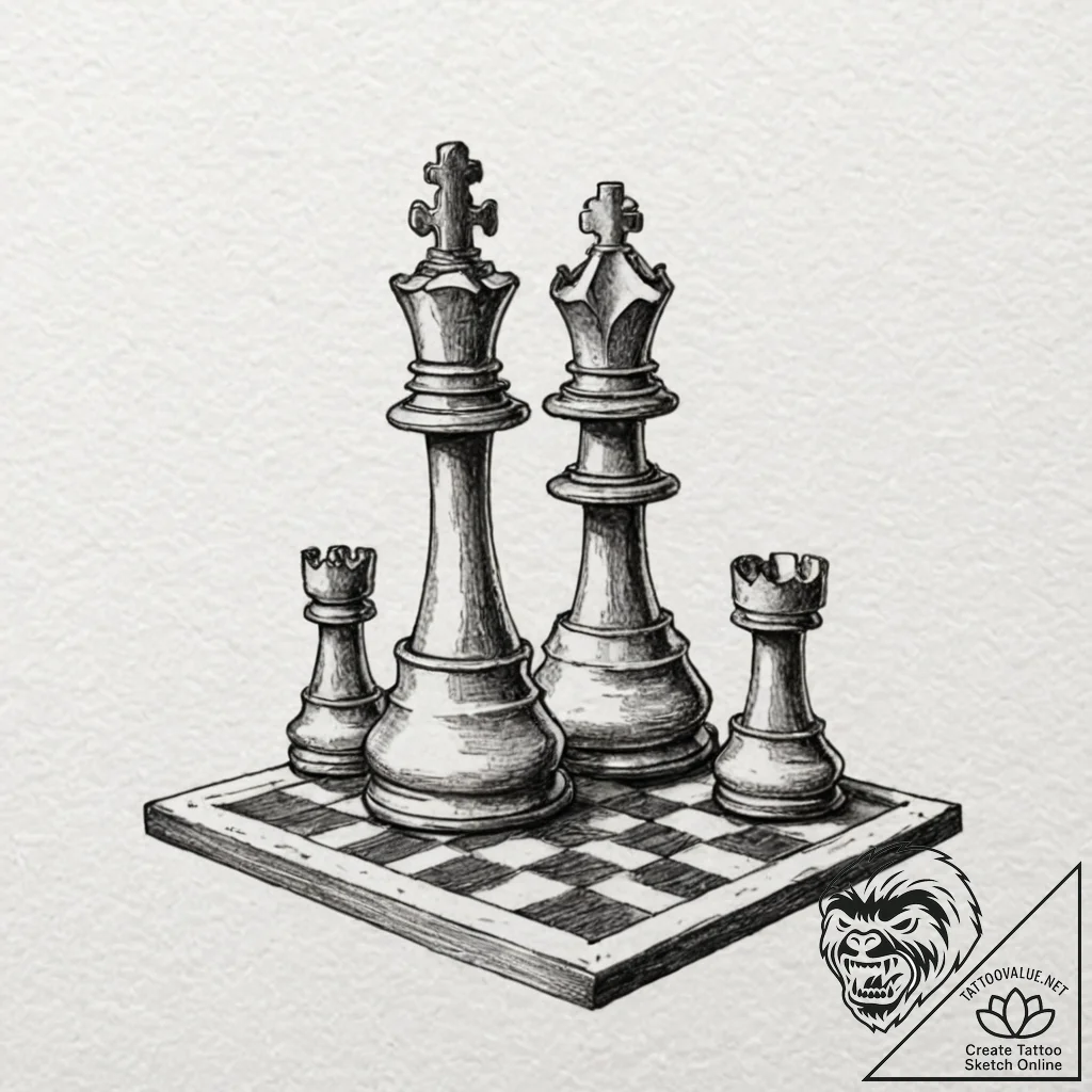 A chess king piece, but it's trampling the ot... - tattoo sketch (№1751974220_0, 08.07.2025 11:30) — tattoovalue.net