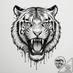 A roaring tiger, its stripes are deep, bleedi… – tattoo sketch (№1751974469_0, 08.07.2025 11:34) — tattoovalue.net