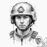 A realistic soldier in a modern helmet, his f… – tattoo sketch (№1751974788_0, 08.07.2025 11:39) — tattoovalue.net