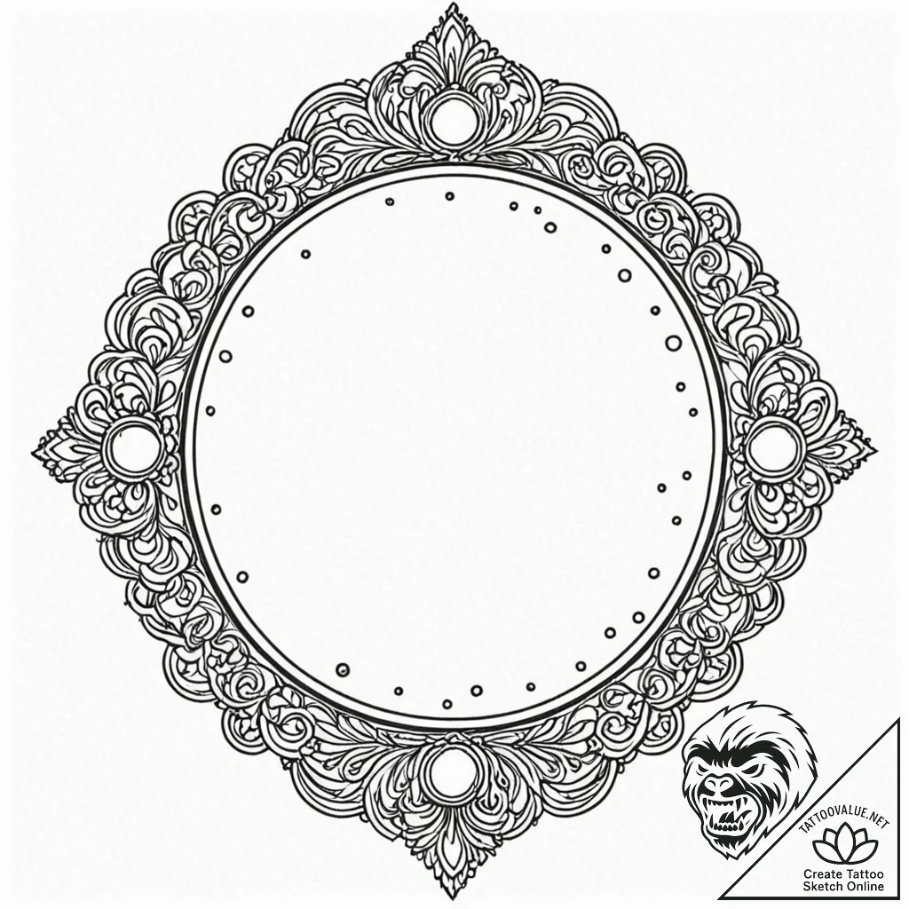 A beautiful, ornate hand mirror, reflecting a... - tattoo sketch (№1751975228_0, 08.07.2025 11:47) — tattoovalue.net