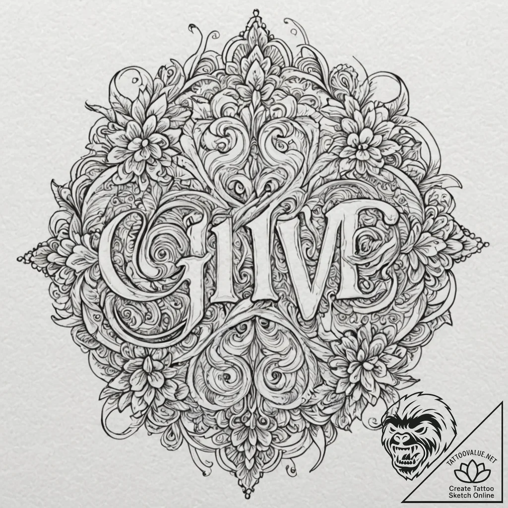 A single, powerful word "give", with the lett... - tattoo sketch (№1751975834_0, 08.07.2025 11:57) — tattoovalue.net