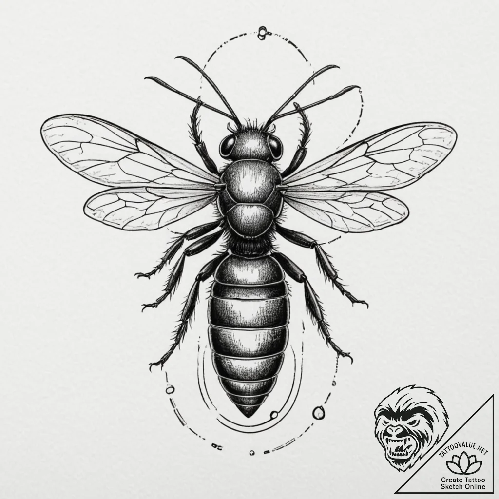 A hornet, its body is a sleek, black bomb wit... - tattoo sketch (№1751975915_0, 08.07.2025 11:58) — tattoovalue.net