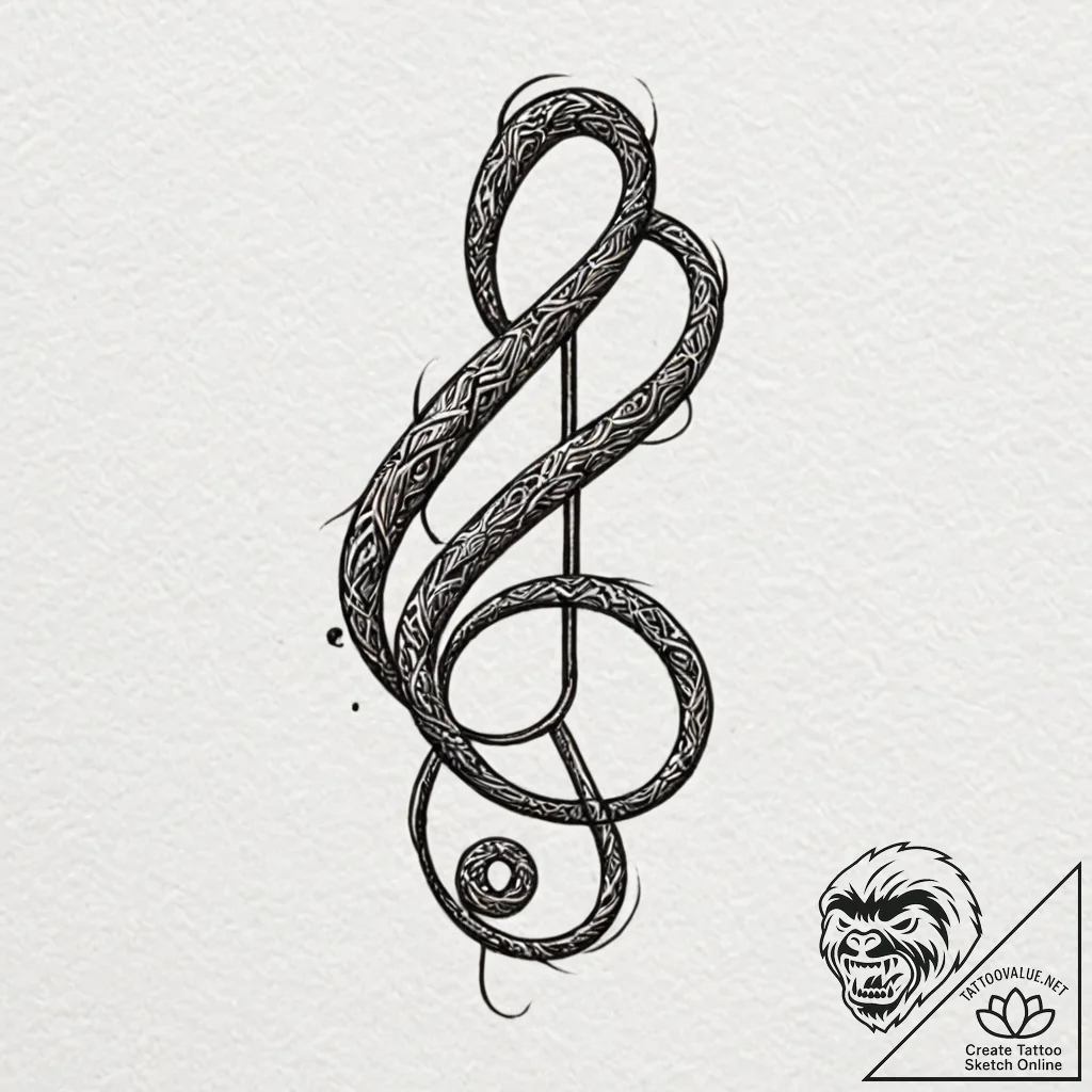 A snake, its body forming a treble clef, the... - tattoo sketch (№1751976246_0, 08.07.2025 12:04) — tattoovalue.net