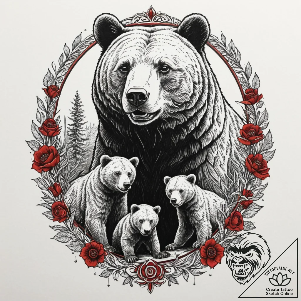 A beautiful, strong mother bear, fiercely pro... - tattoo sketch (№1751976594_0, 08.07.2025 12:09) — tattoovalue.net