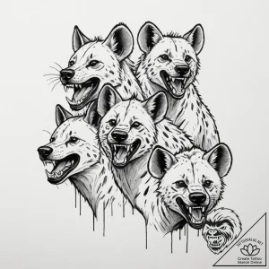 A pack of hyenas, laughing menacingly, tattoo… – tattoo sketch (№1751977681_0, 08.07.2025 12:28) — tattoovalue.net