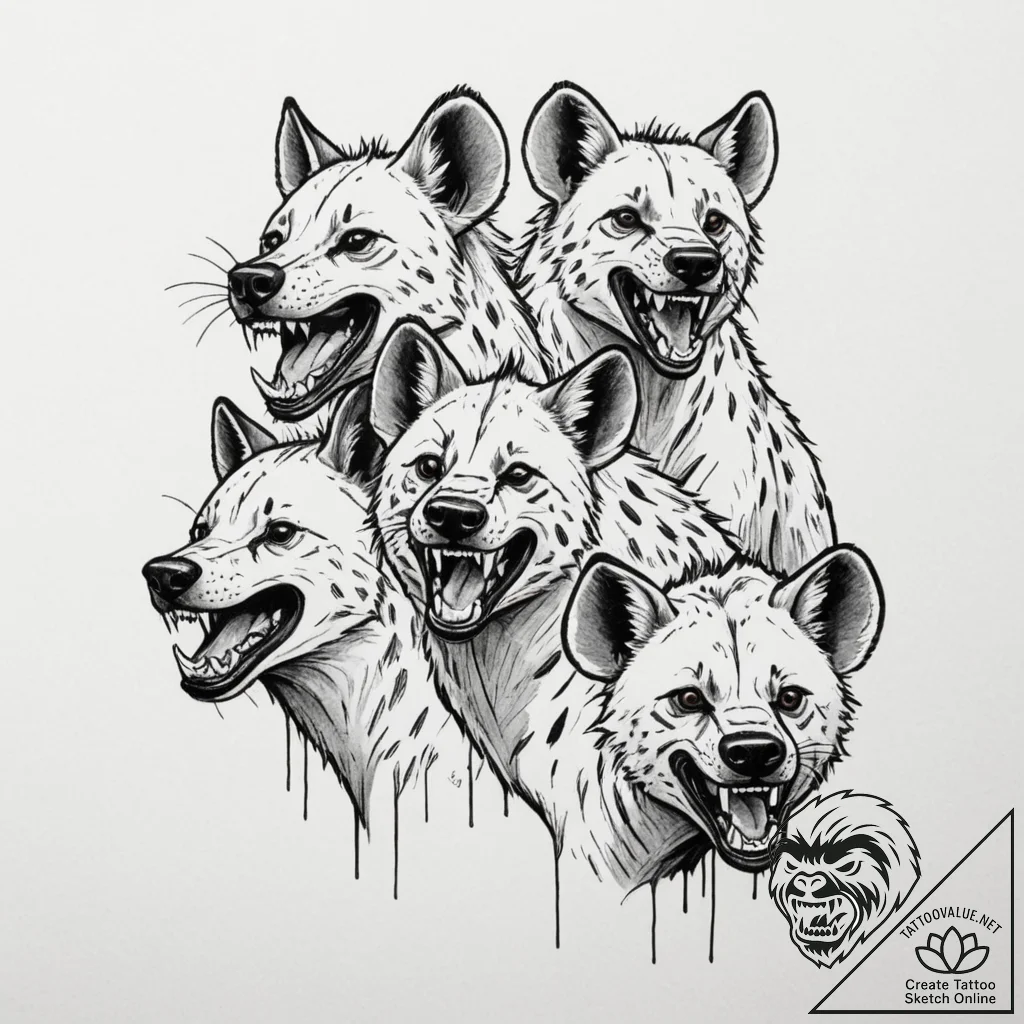 A pack of hyenas, laughing menacingly, tattoo... - tattoo sketch (№1751977681_0, 08.07.2025 12:28) — tattoovalue.net