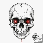 A skull, with a single, red bullet hole in it… – tattoo sketch (№1751977759_0, 08.07.2025 12:29) — tattoovalue.net