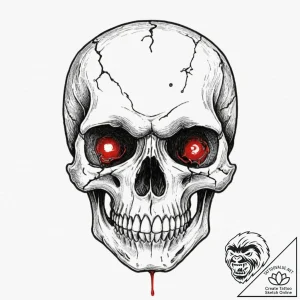 A skull, with a single, red bullet hole in it… – tattoo sketch (№1751977759_0, 08.07.2025 12:29) — tattoovalue.net