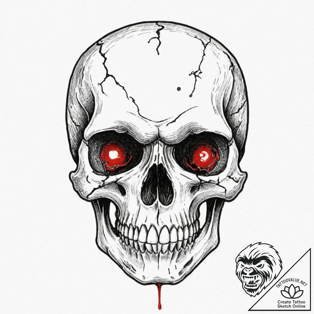 A skull, with a single, red bullet hole in it... - tattoo sketch (№1751977759_0, 08.07.2025 12:29) — tattoovalue.net