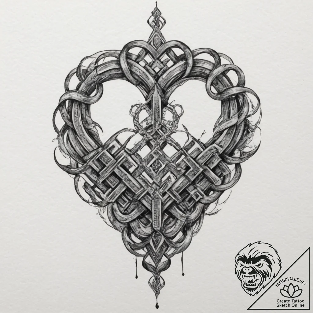 A human heart, with a beautiful, endless knot... - tattoo sketch (№1751977836_0, 08.07.2025 12:30) — tattoovalue.net