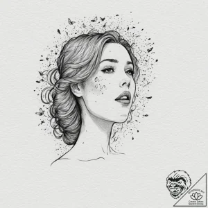 A woman’s profile, a swarm of fireflies flyin… – tattoo sketch (№1751984661_0, 08.07.2025 14:24) — tattoovalue.net